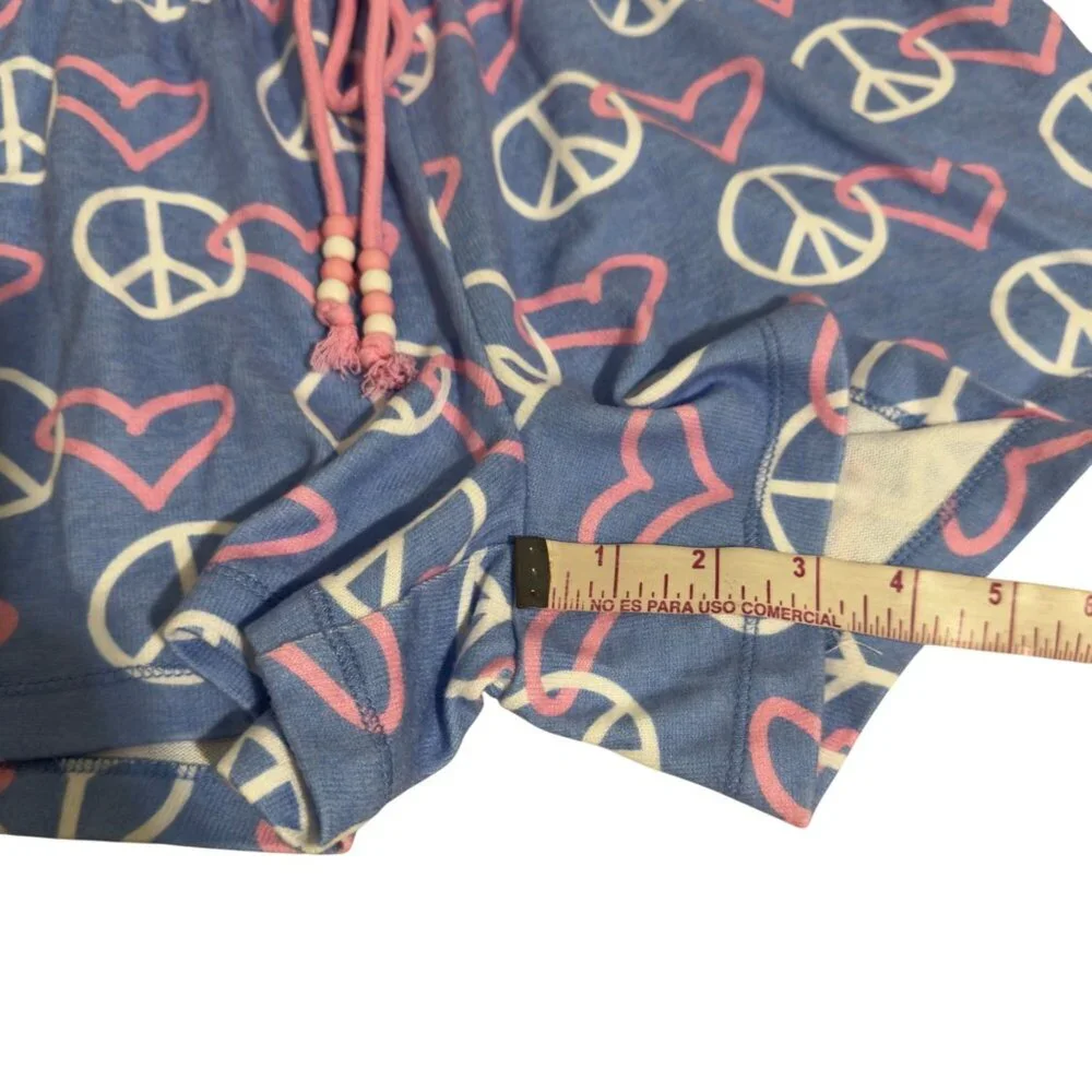 P.J. Salvage Peace & Love Lounge Set -‎ Blue Pink & White Hearts size small nwot